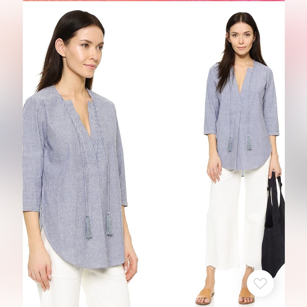 Shakuhachi Stripe Chambray Kaftan Top - Picture 2 of 14